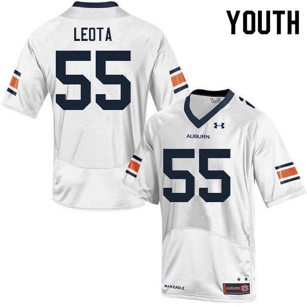 Auburn Tigers Youth Eku Leota #55 White Under Armour Stitched College 2021 NCAA Authentic Football Jersey JBZ1374MU